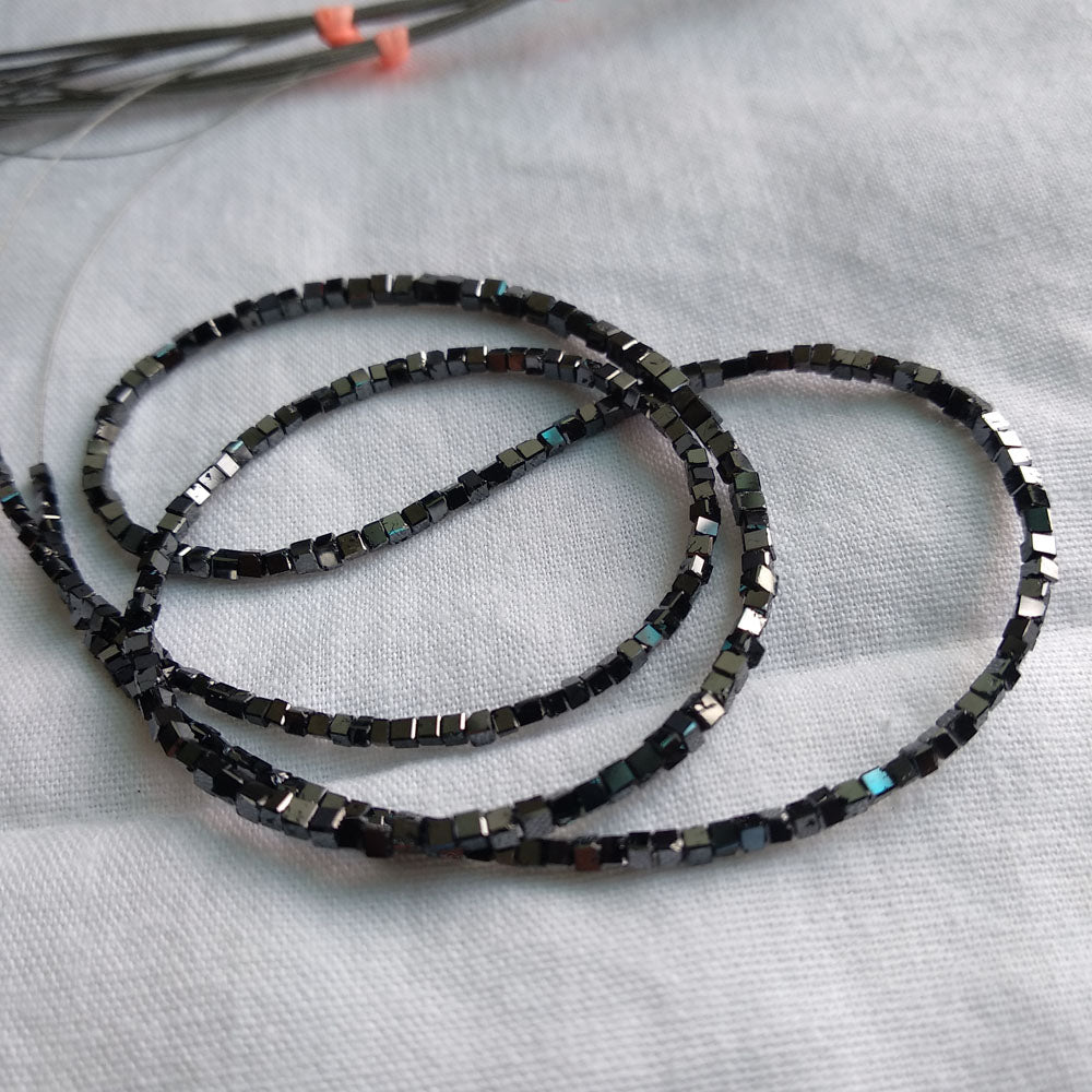 Natural Black Polished Cube Loose Diamond Beads 16" Strand Necklace